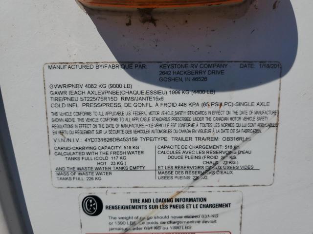 4YDT31626DB453159 - 2013 KEYSTONE OUTBACK BEIGE photo 10