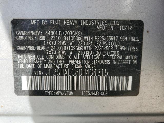 JF2SHAEC8DH434315 - 2013 SUBARU FORESTER LIMITED SILVER photo 12