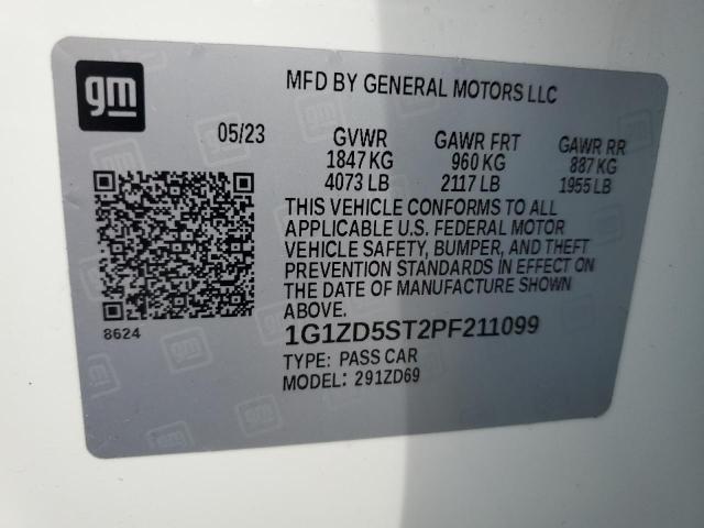 1G1ZD5ST2PF211099 - 2023 CHEVROLET MALIBU LT თეთრი ფოტო 12