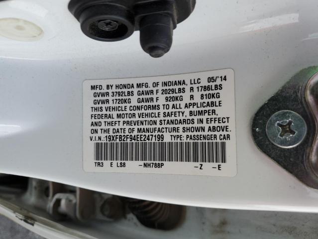 19XFB2F94EE247199 - 2014 HONDA CIVIC EXL WHITE photo 13