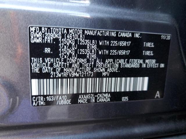 2T3W1RFV9MW121173 - 2021 TOYOTA RAV4 XLE GRAY photo 12