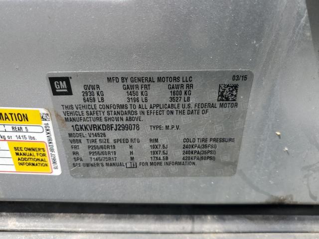 1GKKVRKD8FJ299078 - 2015 GMC ACADIA SLT-1 SILVER photo 13