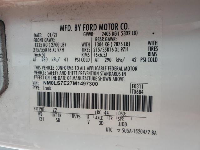 NM0LS7E27M1497300 - 2021 FORD TRANSIT CONNECT XL 白色 照片 12