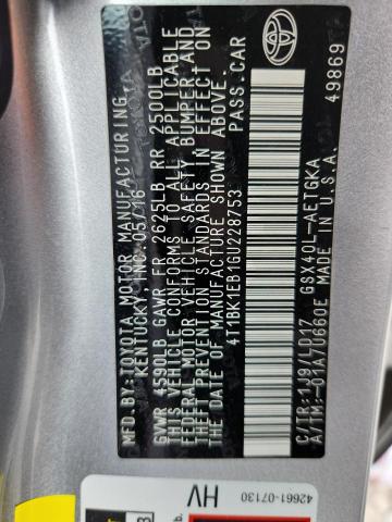 4T1BK1EB1GU228753 - 2016 TOYOTA AVALON XLE 银色 照片 12