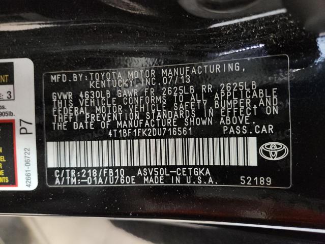 4T1BF1FK2DU716561 - 2013 TOYOTA CAMRY L BLACK photo 13