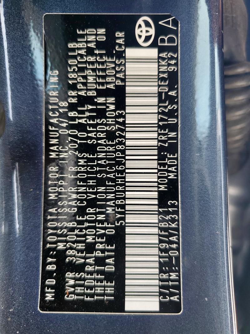 5YFBURHE6JP832743 - 2018 TOYOTA COROLLA L 灰色 照片 14