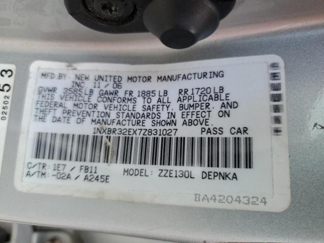 1NXBR32EX7Z831027 - 2007 TOYOTA COROLLA CE SILVER photo 12