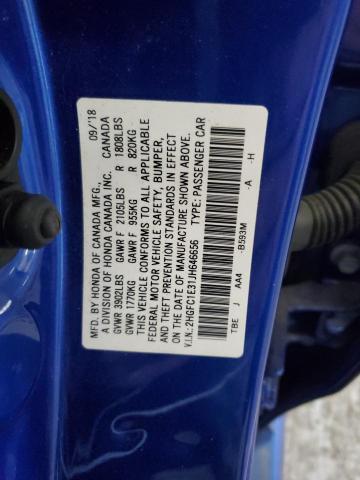 2HGFC1E31JH646656 - 2018 HONDA CIVIC EX BLUE photo 12