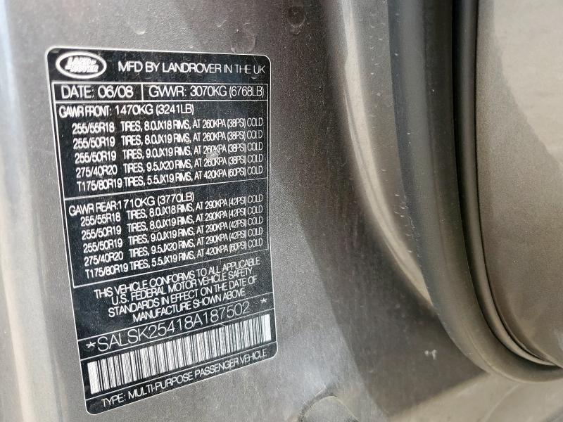 SALSK25418A187502 - 2008 LAND ROVER RANGE ROVE HSE GRAY photo 13