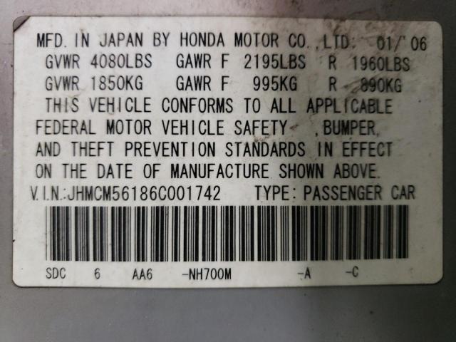 JHMCM56186C001742 - 2006 HONDA ACCORD VALUE SILVER photo 12