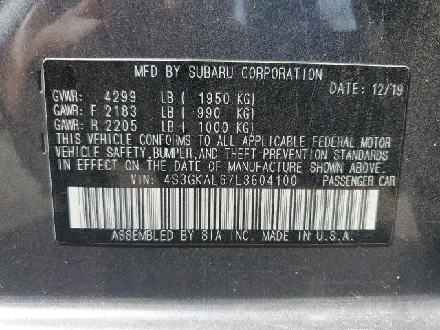 4S3GKAL67L3604100 - 2020 SUBARU IMPREZA SPORT 灰色 照片 12