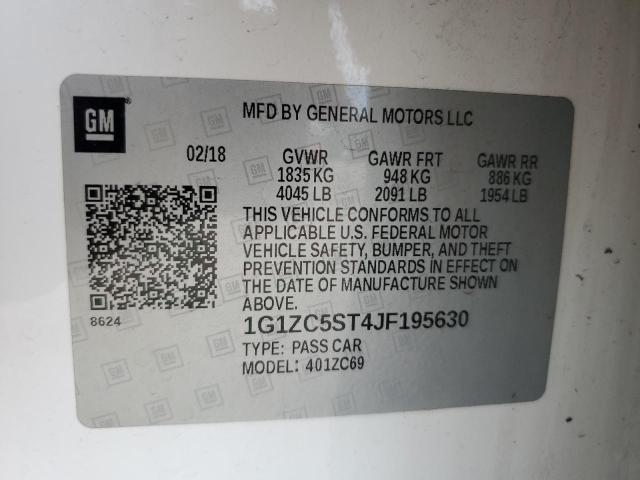 1G1ZC5ST4JF195630 - 2018 CHEVROLET MALIBU LS WHITE photo 12