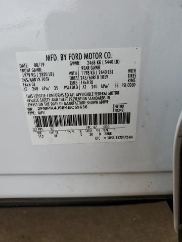 2FMPK4J98KBC59636 - 2019 FORD EDGE SEL WHITE photo 13