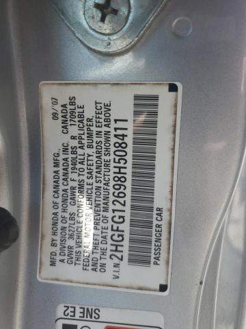 2HGFG12698H508411 - 2008 HONDA CIVIC LX 银色 照片 13
