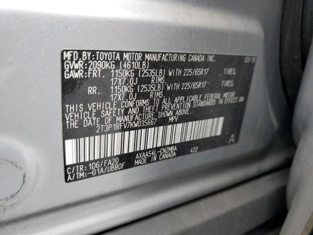 2T3P1RFV7KW035667 - 2019 TOYOTA RAV4 XLE Gümüş foto 13