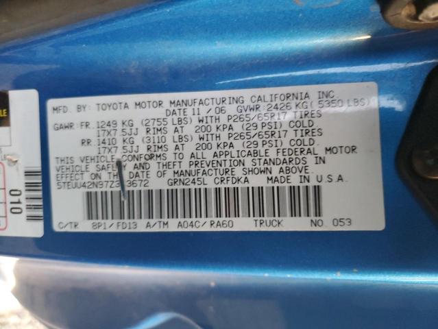 5TEUU42N97Z363672 - 2007 TOYOTA TACOMA ACCESS CAB Կապույտ լուսանկար 12