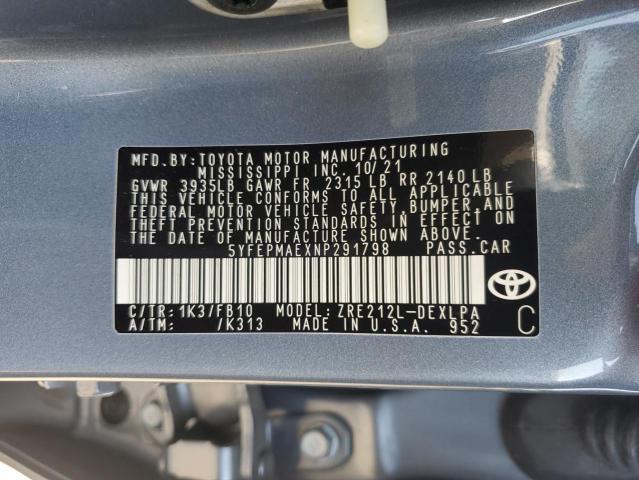 5YFEPMAEXNP291798 - 2022 TOYOTA COROLLA LE BLUE photo 13