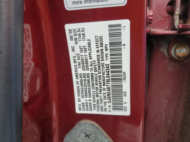 5J6RE48778L044342 - 2008 HONDA CR-V EXL RED photo 14