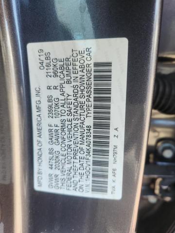 1HGCV1F34KA078348 - 2019 HONDA ACCORD SPORT GRAY photo 12