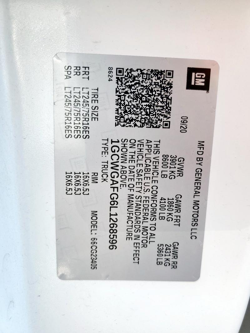 1GCWGAFG6L1268596 - 2020 CHEVROLET EXPRESS G2 WHITE photo 13