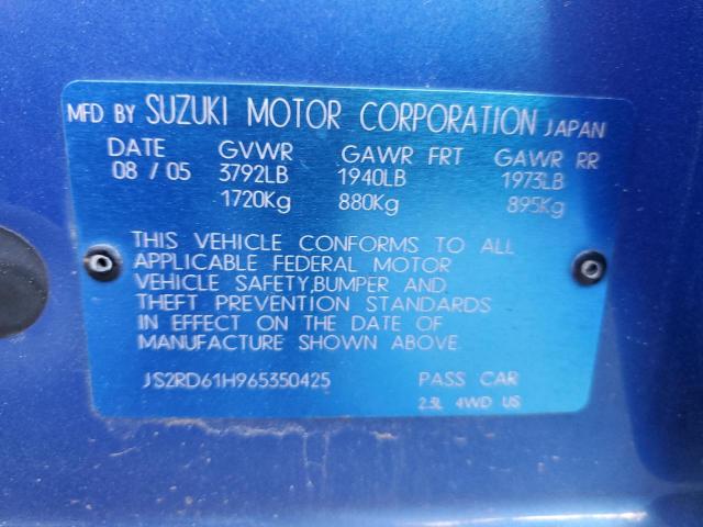 JS2RD61H965350425 - 2006 SUZUKI AERIO PREMIUM BLUE photo 13