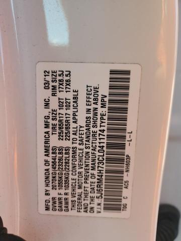 5J6RM4H73CL041174 - 2012 HONDA CR-V EXL WHITE photo 13
