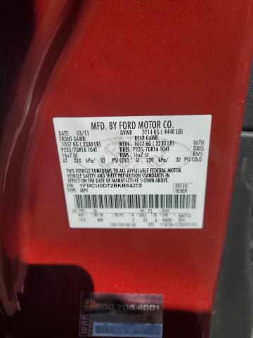 1FMCU0D72BKB84255 - 2011 FORD ESCAPE XLT 红色 照片 13