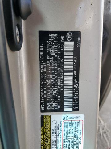 4T1BE46K57U617015 - 2007 TOYOTA CAMRY CE TAN photo 12