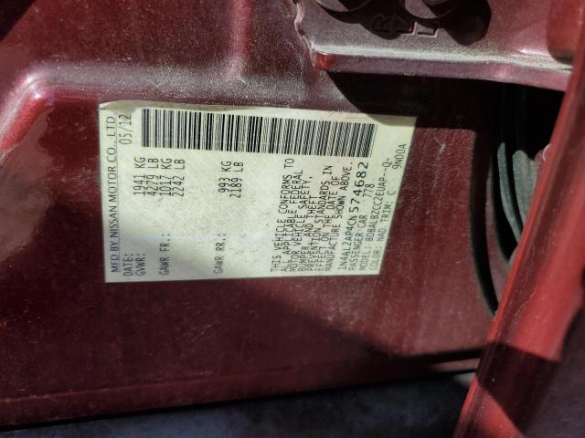 1N4AL2AP4CN574682 - 2012 NISSAN ALTIMA BASE BURGUNDY photo 13