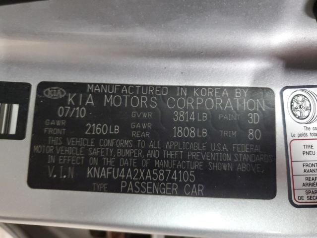 KNAFU4A2XA5874105 - 2010 KIA FORTE EX Gümüş foto 12