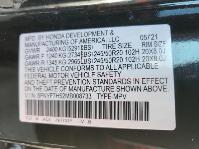 5FNYF7H52MB008733 - 2021 HONDA PASSPORT EXL Siyah fotoğraf 13