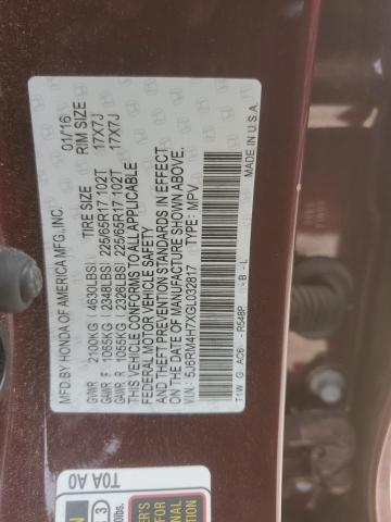 5J6RM4H7XGL032817 - 2016 HONDA CR-V EXL MAROON photo 13