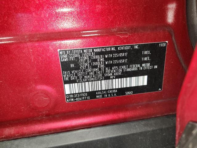 4T3L6RFV6MU021343 - 2021 TOYOTA RAV4 LE RED photo 14