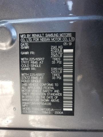 KNMAT2MV4KP554035 - 2019 NISSAN ROGUE S Сұр фото 12