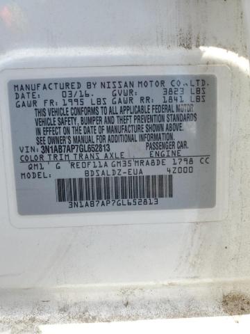 3N1AB7AP7GL652813 - 2016 NISSAN SENTRA S WHITE photo 12