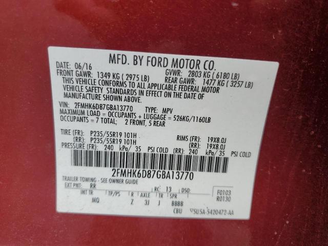 2FMHK6D87GBA13770 - 2016 FORD FLEX LIMITED 红色 照片 13