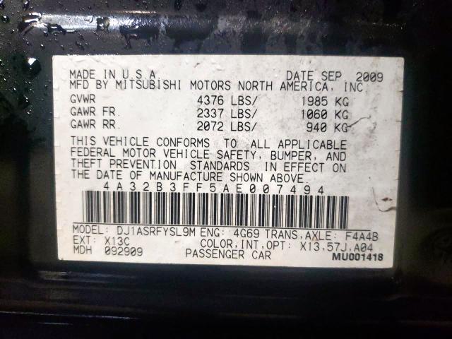 4A32B3FF5AE007494 - 2010 MITSUBISHI GALANT ES BLACK photo 10