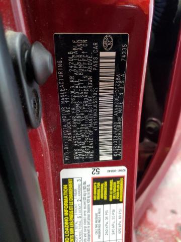 4T1B11HKXJU557022 - 2018 TOYOTA CAMRY L 红色 照片 12