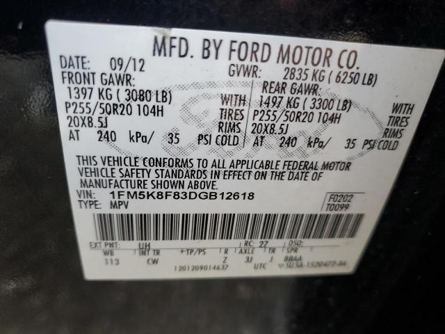 1FM5K8F83DGB12618 - 2013 FORD EXPLORER LIMITED BLACK photo 13