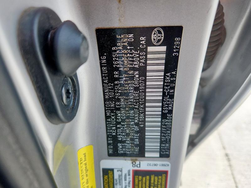 4T1BK1FK1CU019070 - 2012 TOYOTA CAMRY SE 银色 照片 12