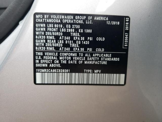 1V2MR2CA9KC529261 - 2019 VOLKSWAGEN ATLAS SEL SILVER photo 12