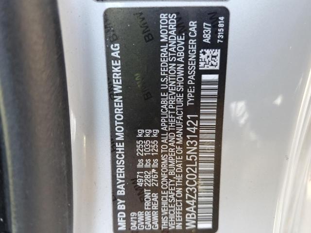 WBA4Z3C02L5N31421 - 2020 BMW 430XI SILVER photo 12