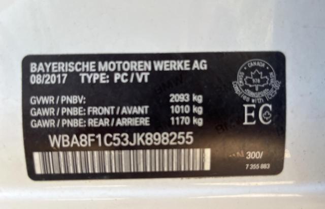 WBA8F1C53JK898255 - 2018 BMW 328 D XDRIVE WHITE photo 10