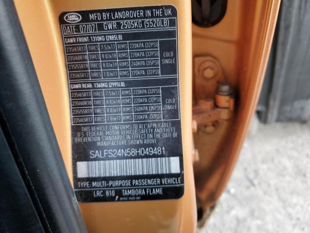 SALFS24N58H049481 - 2008 LAND ROVER LR2 SE TECHNOLOGY ORANGE photo 12