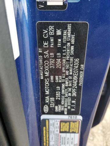 3KPF24AD8KE074306 - 2019 KIA FORTE FE ლურჯი ფოტო 12