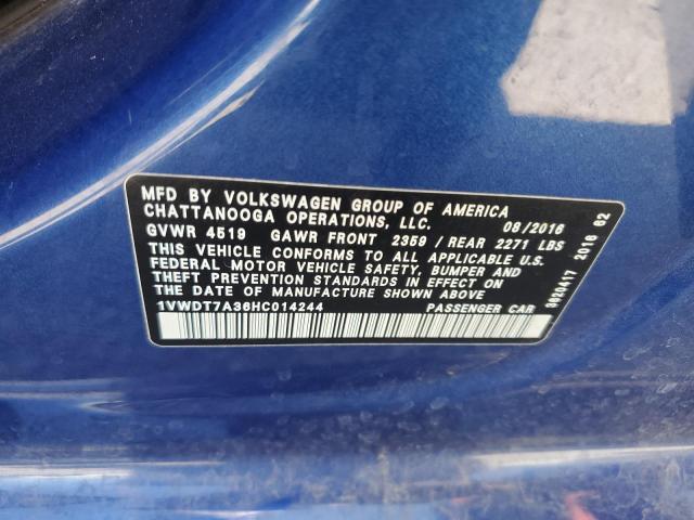 1VWDT7A36HC014244 - 2017 VOLKSWAGEN PASSAT R-LINE Mavi foto 13