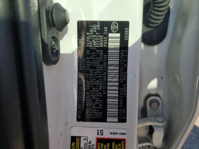 4T1C11AK9LU396194 - 2020 TOYOTA CAMRY LE WHITE photo 12