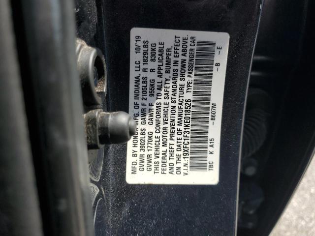 19XFC1F31KE018526 - 2019 HONDA CIVIC EX BLUE photo 12