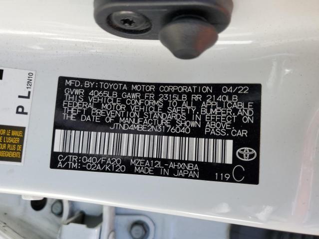 JTND4MBE2N3176040 - 2022 TOYOTA COROLLA SE WHITE photo 13