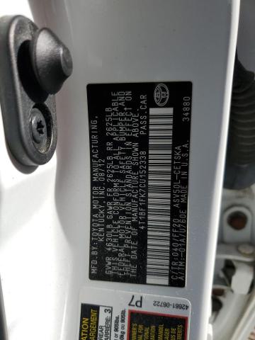 4T1BF1FK7CU152338 - 2012 TOYOTA CAMRY BASE WHITE photo 13